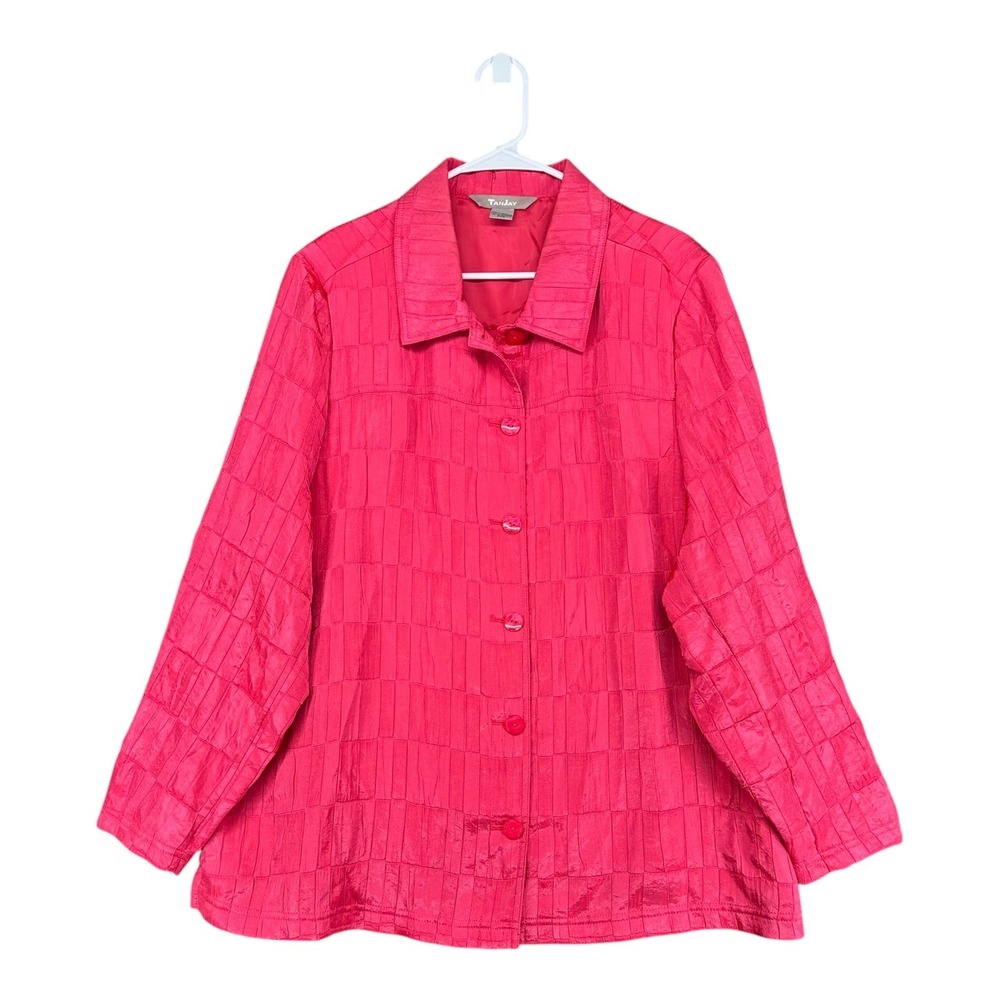 Tanjay Women's 20W Hot Pink LS Button Shirt Textured Mature Office Career